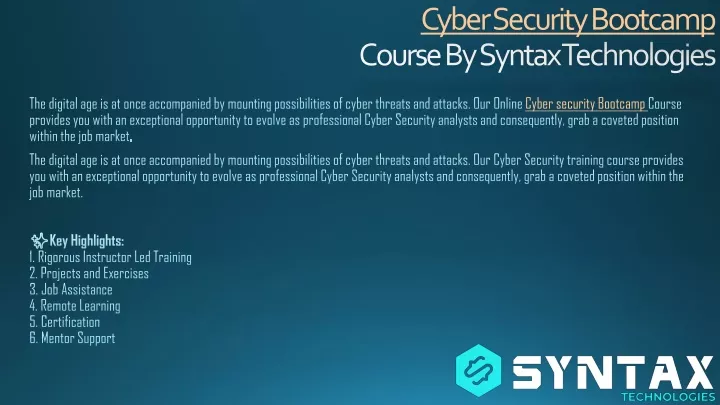 cyber security bootcamp course by syntax technologies
