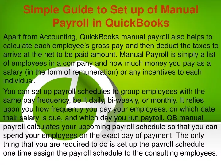 simple guide to set up of manual payroll in quickbooks