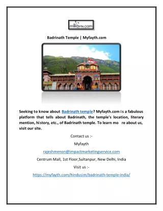Badrinath Temple | Myfayth.com