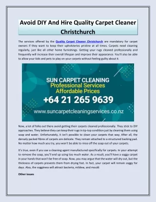 Avoid DIY And Hire Quality Carpet Cleaner Christchurch
