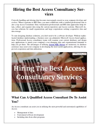 Hiring the Best Access Consultancy Services