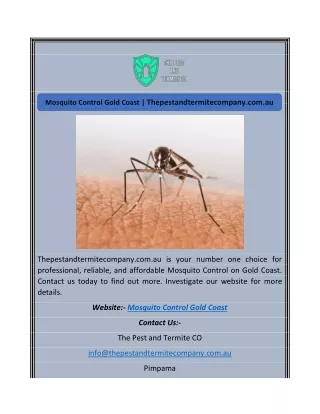Mosquito Control Gold Coast | Thepestandtermitecompany.com.au