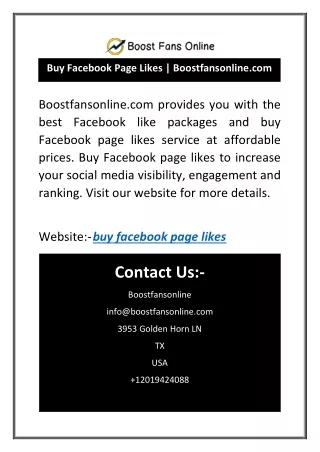 Buy Facebook Page Likes | Boostfansonline.com