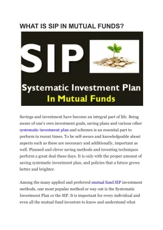 WHAT IS SIP IN MUTUAL FUND | Wealthcare