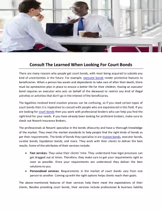 Consult The Learned When Looking For Court Bonds