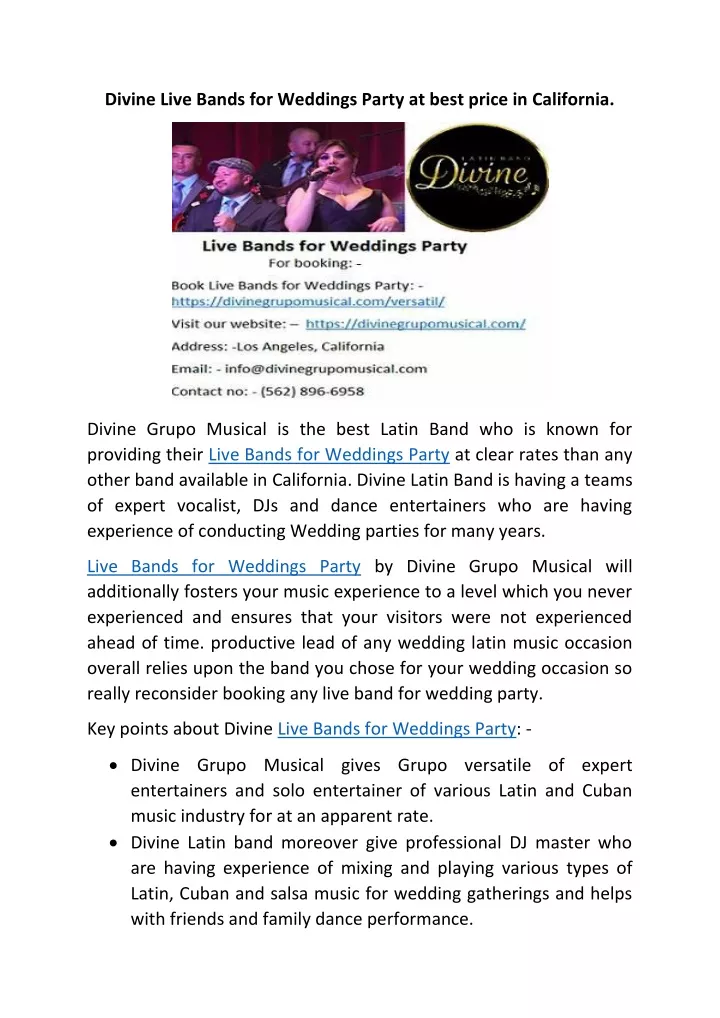 divine live bands for weddings party at best