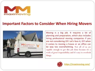 Important Factors to Consider When Hiring Movers
