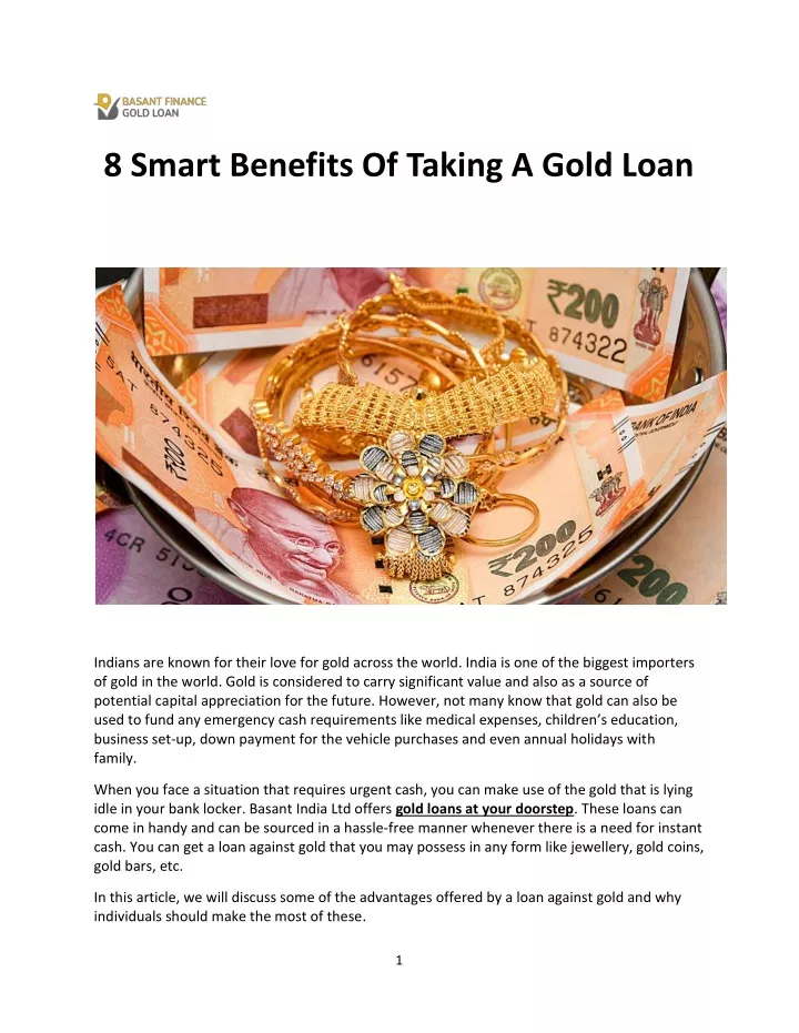 8 smart benefits of taking a gold loan