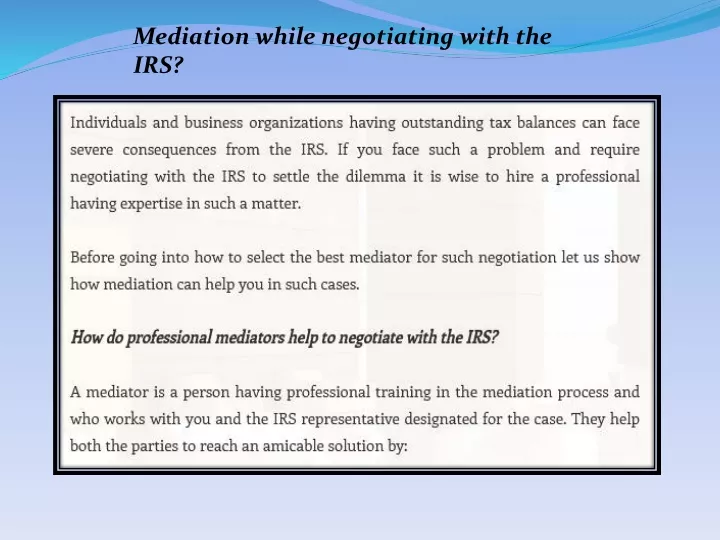 mediation while negotiating with the irs