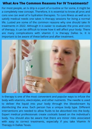 What are the Common Reasons for IV treatments?
