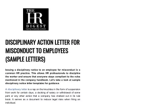 Disciplinary Action Letter Sample Letter - The HR Digest