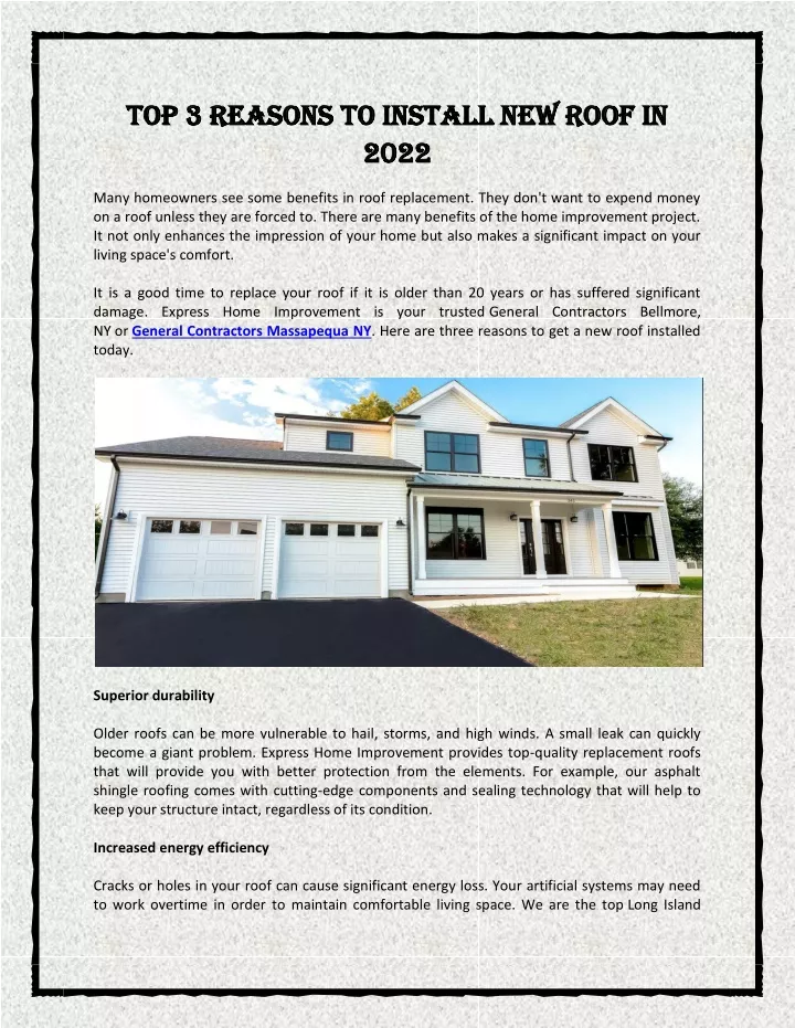 top 3 top 3 reasons reasons t to install new roof