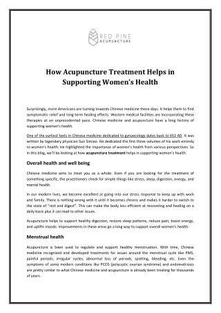 How Acupuncture Treatment Helps in Supporting Women's Health
