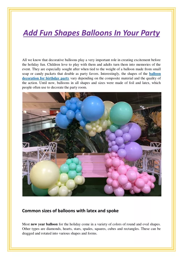 add fun shapes balloons in your party
