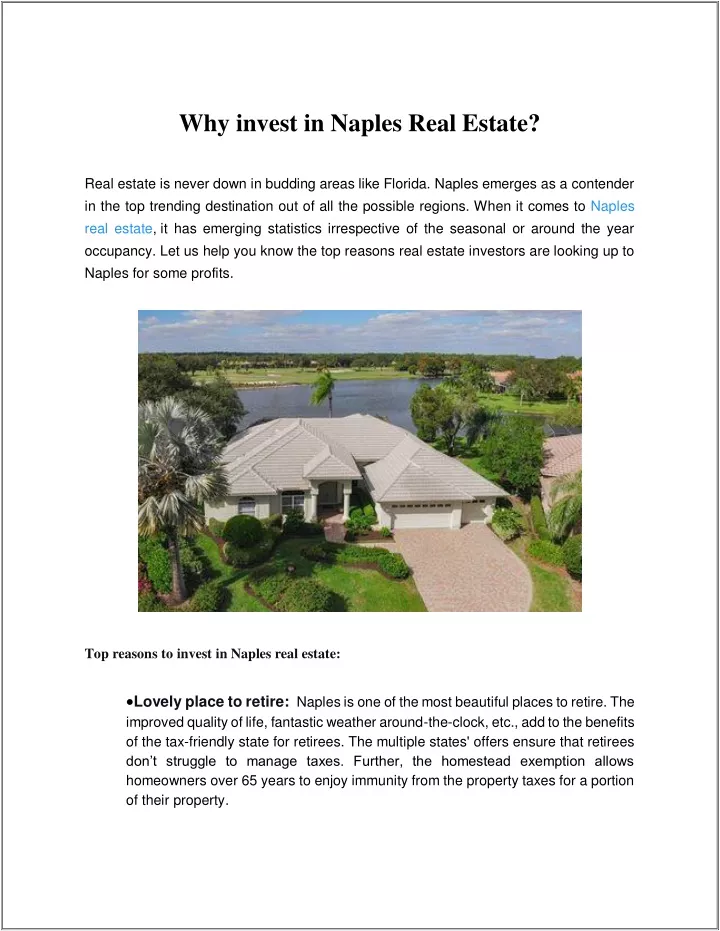 why invest in naples real estate