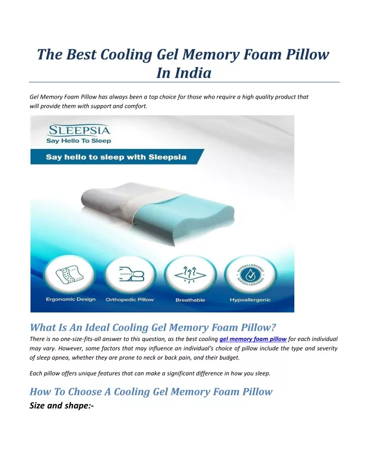 the best cooling gel memory foam pillow in india