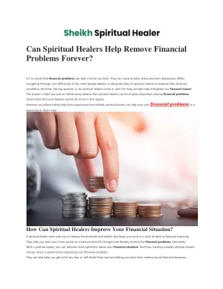 Can Spiritual Healers Help Remove Financial Problems Forever