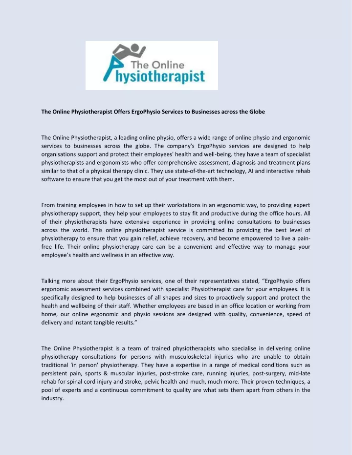 the online physiotherapist offers ergophysio