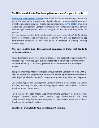Best Mobile App Development Company in India