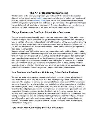 The Art of Restaurant Marketing