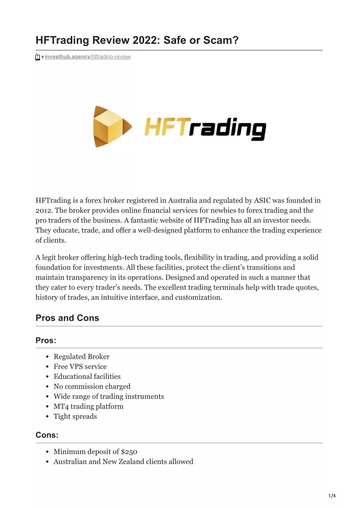 hftrading review 2022 safe or scam