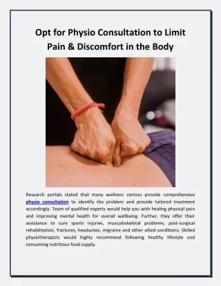 Opt for Physio Consultation to Limit Pain & Discomfort in the Body