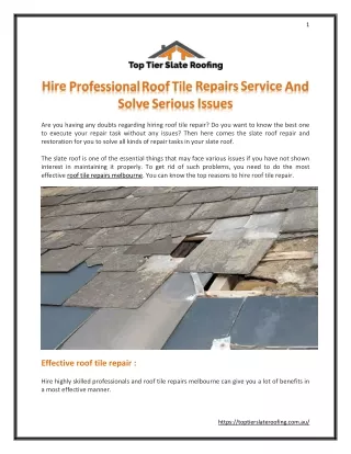 Hire Professional Roof Tile Repairs Service And Solve Serious Issues