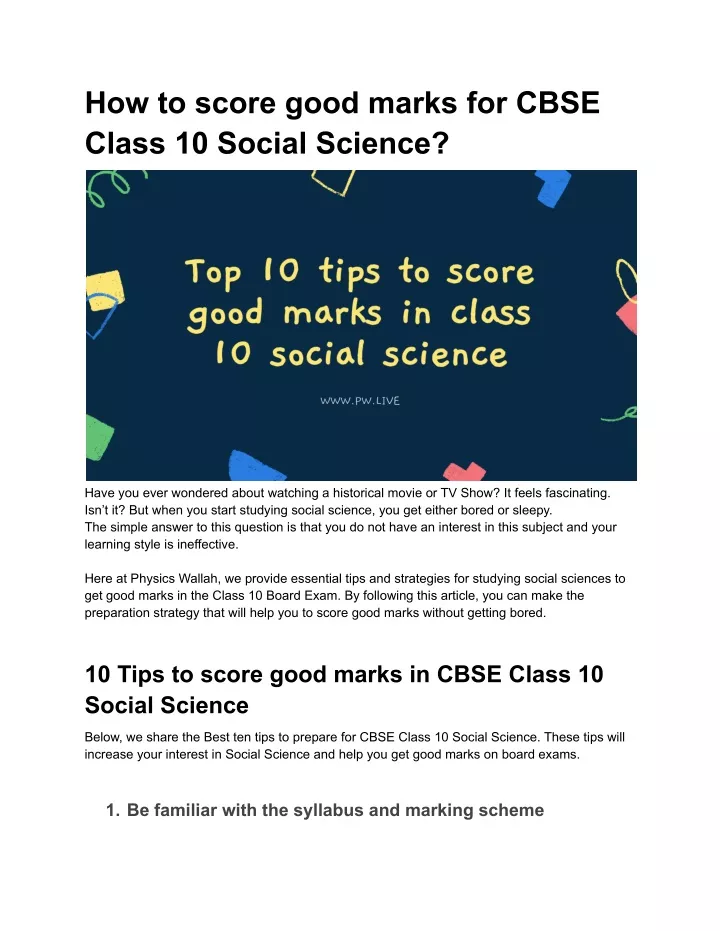 how to score good marks for cbse class 10 social