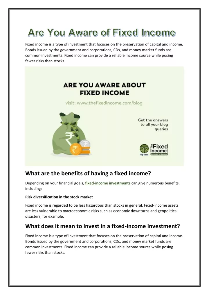 fixed income is a type of investment that focuses