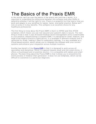 the basics of the praxis emr in this article