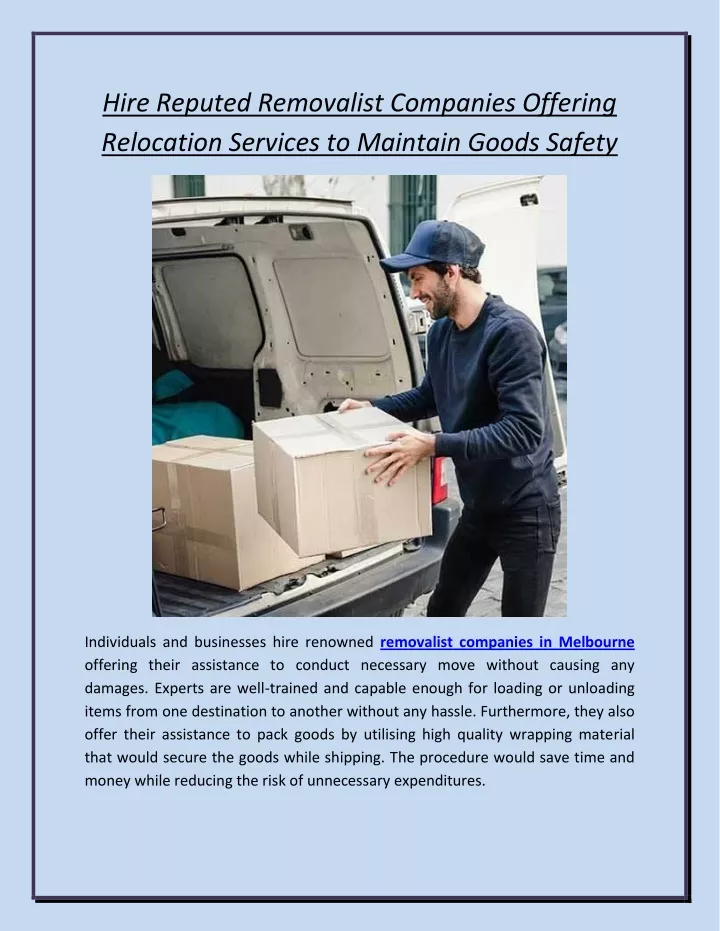 hire reputed removalist companies offering