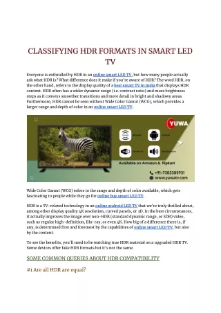 CLASSIFYING HDR FORMATS IN SMART LED TV