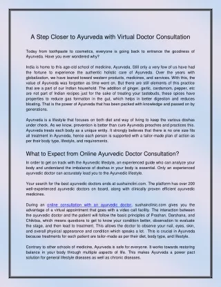 A Step Closer to Ayurveda with Virtual Doctor Consultation