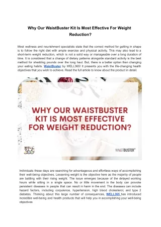 WELL365 - Why Our WaistBuster Kit Is Most Effective For Weight Reduction?