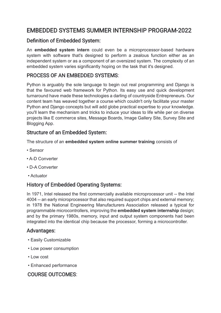 embedded systems summer inter embedded systems