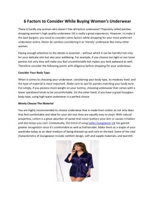 6 Factors to Consider While Buying Women’s Underwear