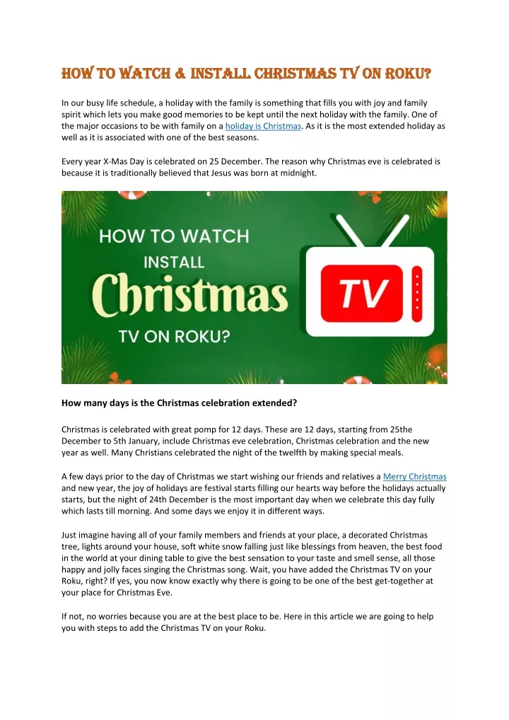 how to watch install christmas tv on roku