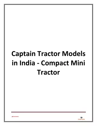 Captain Tractor Models in India - Compact Mini Tractor