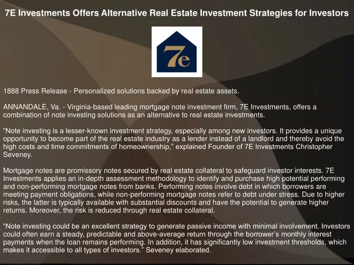 7e investments offers alternative real estate