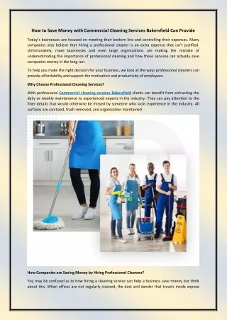How to Save Money with Commercial Cleaning Services Bakersfield Can Provide