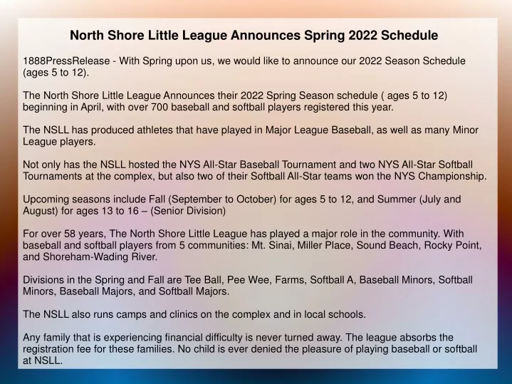 north shore little league announces spring 2022