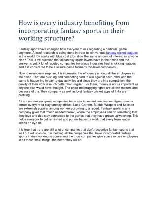 How is every industry benefiting from incorporating fantasy sports in their working structure