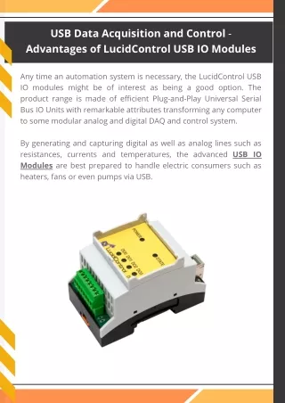 USB Data Acquisition and Control - Advantages of LucidControl USB IO Modules