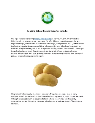 Leading Yellow Potato Exporter in India
