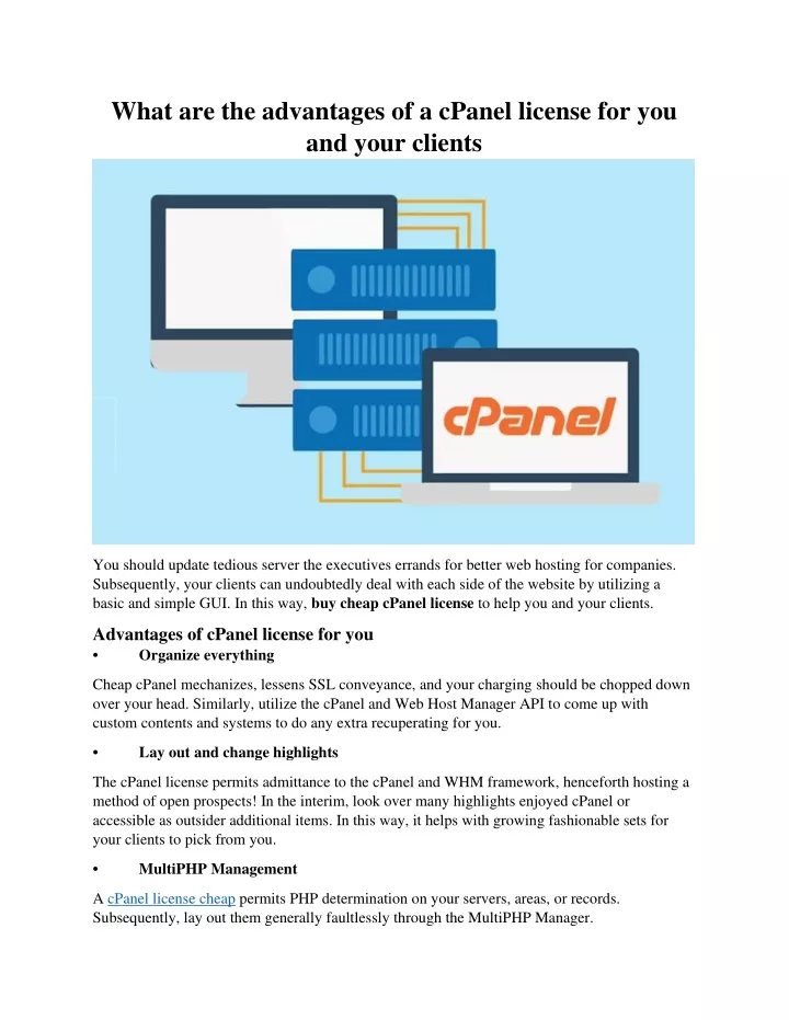 what are the advantages of a cpanel license