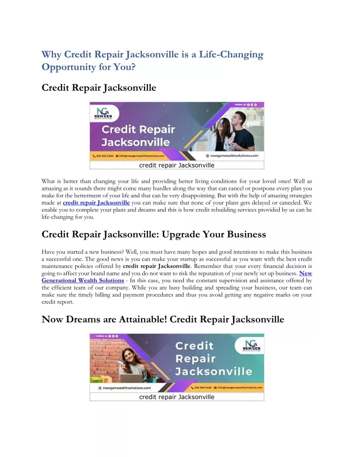 why credit repair jacksonville is a life changing