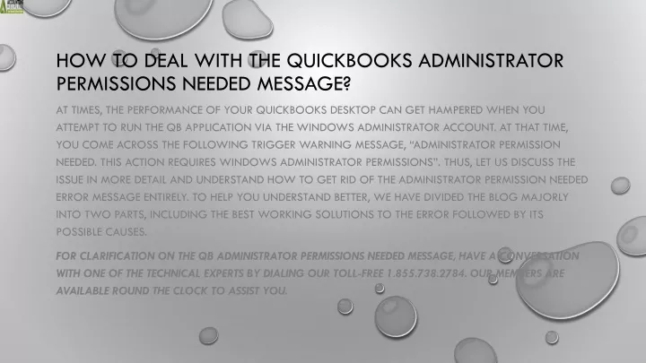 how to deal with the quickbooks administrator permissions needed message