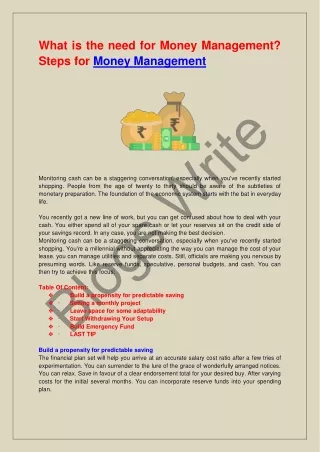 What is the need for Money Management? Steps for Money Management