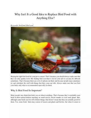 why isn t it a good idea to replace bird food