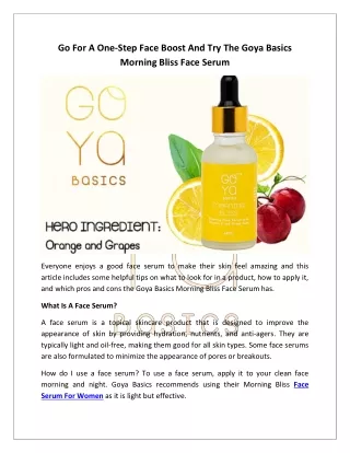 go for a one step face boost and try the goya